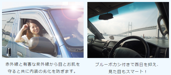 赤外線と有害な紫外線から目とお肌を守ると共に内装の劣化を防ぎます。