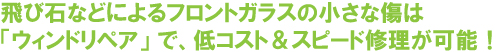 飛び石などによるフロントガラスの小さな傷は「ウィンドリペア」 で、低コスト＆スピード修理が可能！